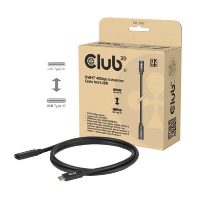 Club 3D USB-C 40 Gbit/s Verlängerungskabel (schwarz, 1 Meter, 8k 60 Hz, PD 240 Watt)