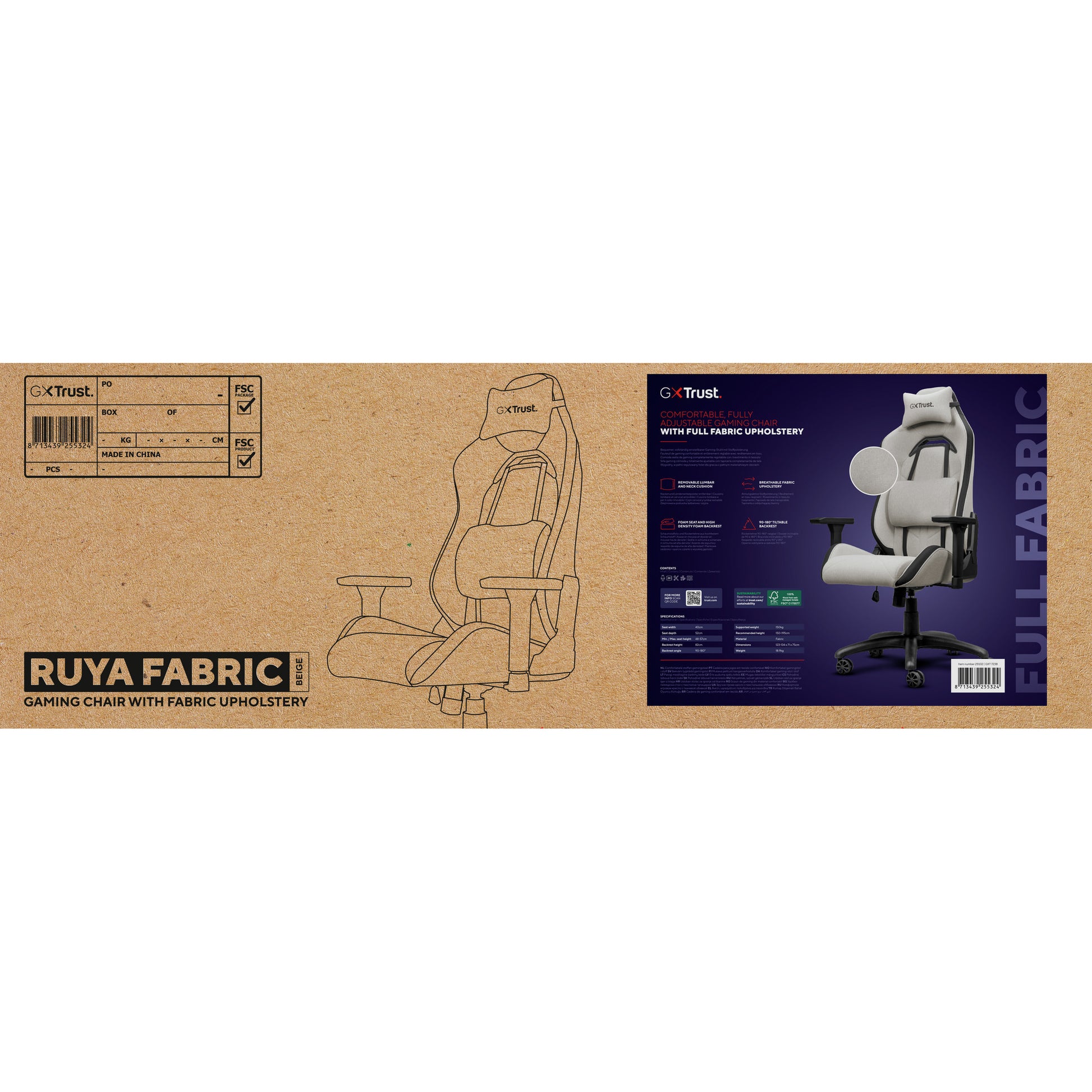 Trust GXT 723B Ruya bequemer Gaming-Stuhl aus Stoff
