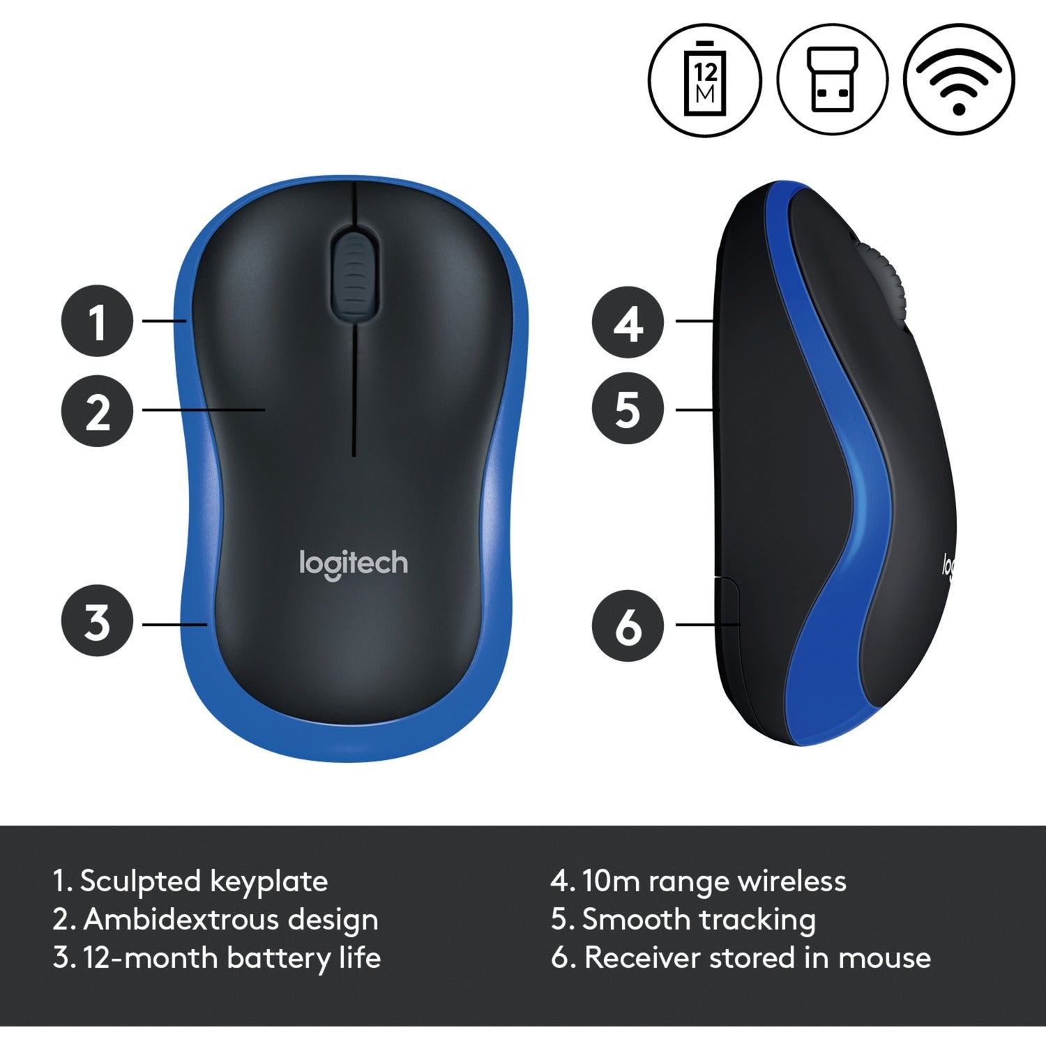 Logitech kabellose Maus M185 (blau, Einzelhandel)