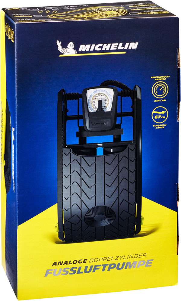 Michelin analoge Doppelzylinder-Fußluftpumpe mit 7 bar