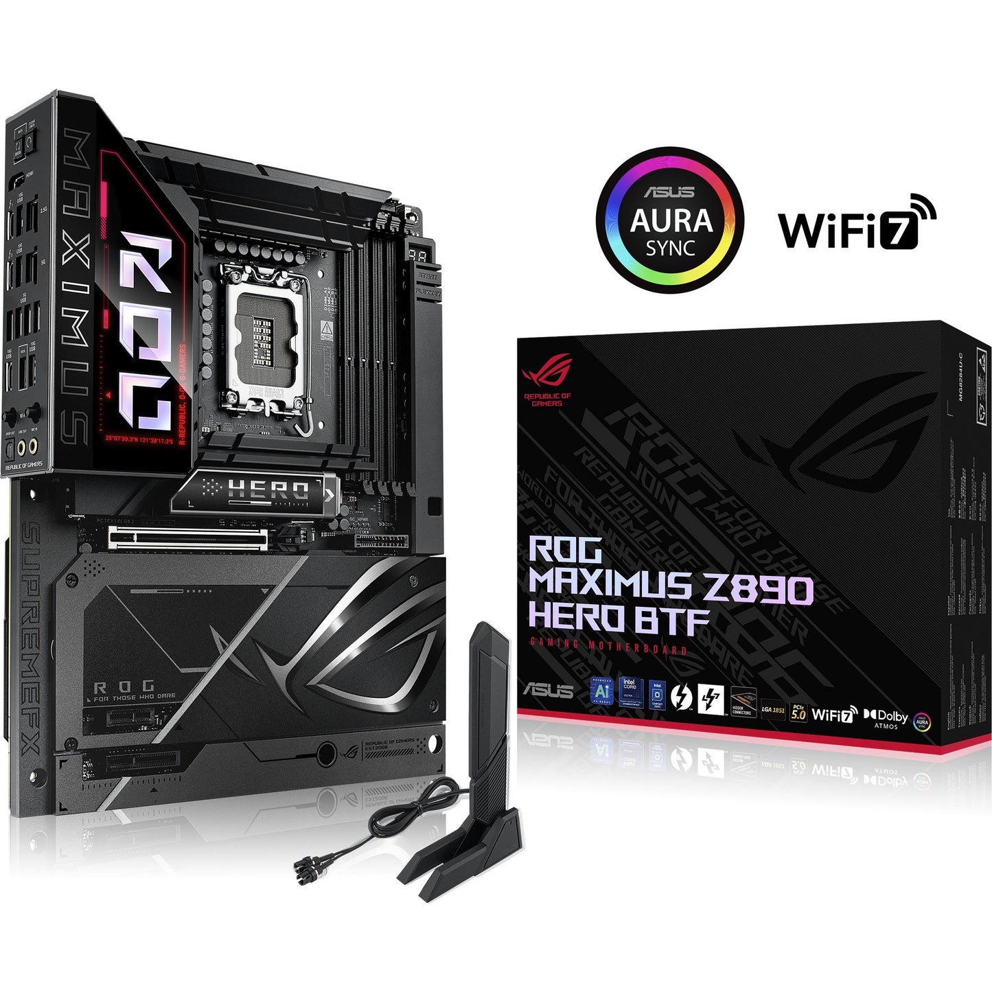 Asus Rrog Maximus Z890 Hero BTF Sockel 1851 Mainboard (schwarz, RAID, 5 GB-LAN, Wi-Fi 7, BT, Sound, ATX)