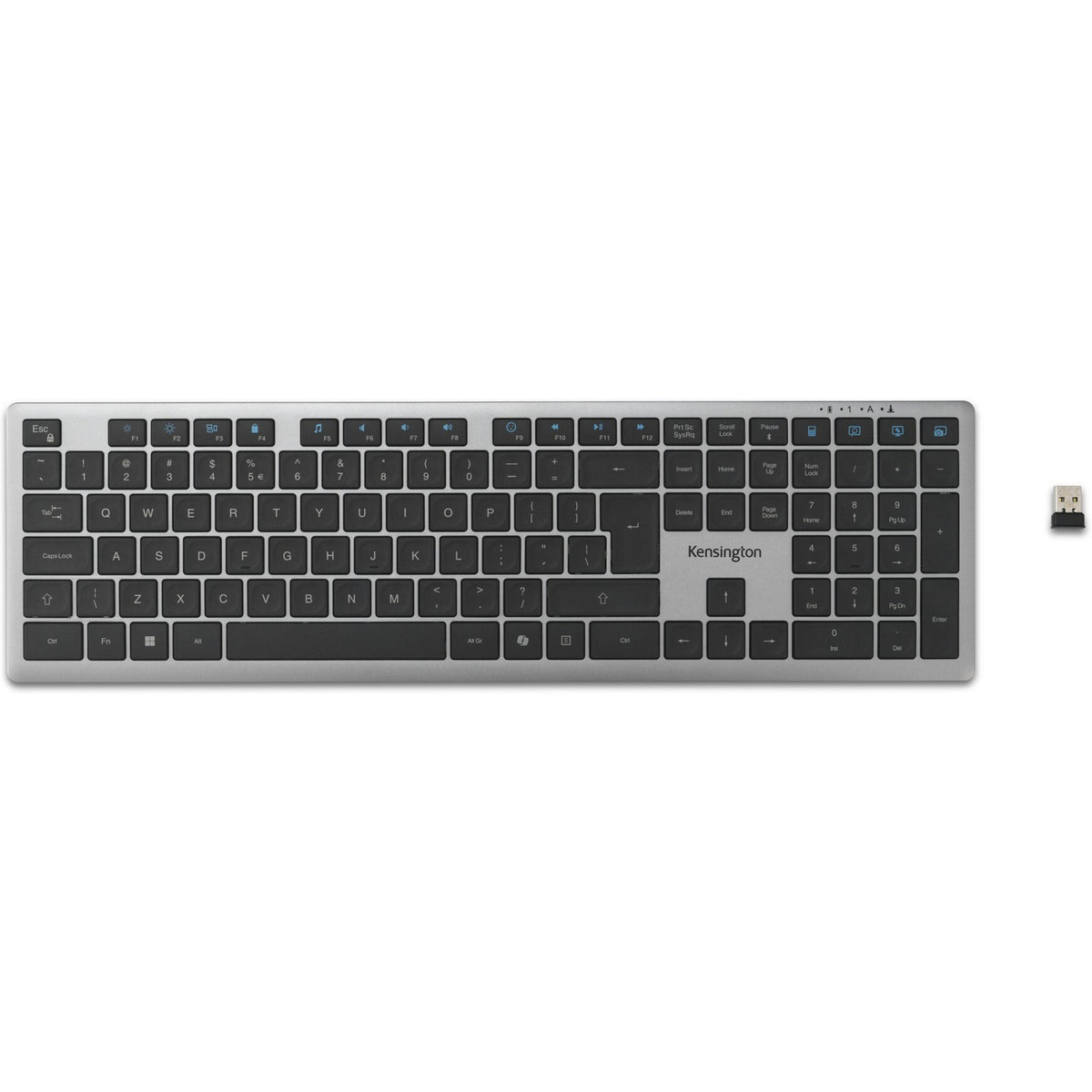 Kensington KB535 EQ wiederaufladbare Tastatur für mehrere Geräte (US-internationales Layout (QWERTY), Scherenschalter, 100 %, USB, 2,4 GHz, Bluetooth 5.4)