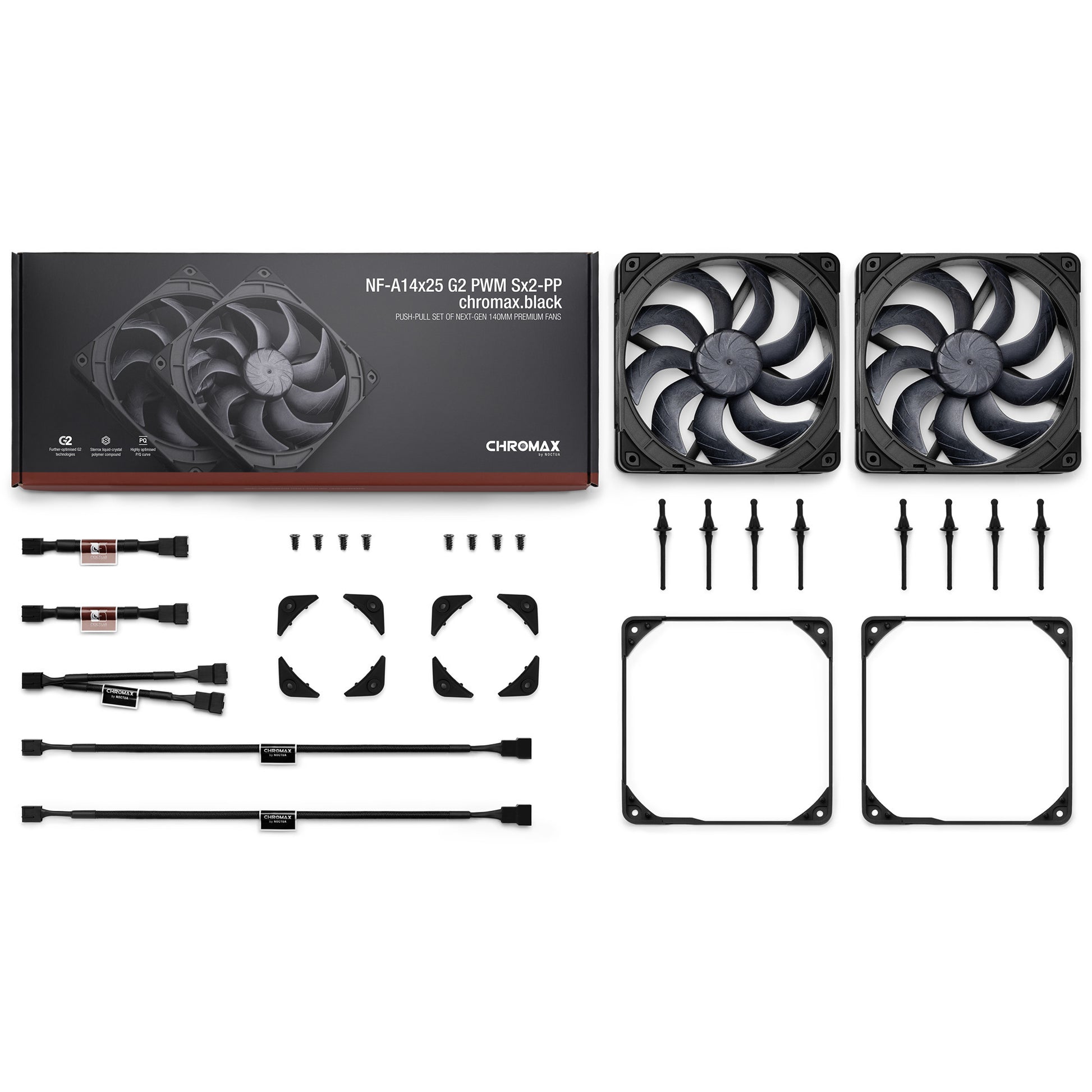 Noctua nf-a14x25 g2 pwm sx2-pp chromax.black Gehäuselüfter (schwarz, 2 Stück, 140 x 140 x 25 mm)