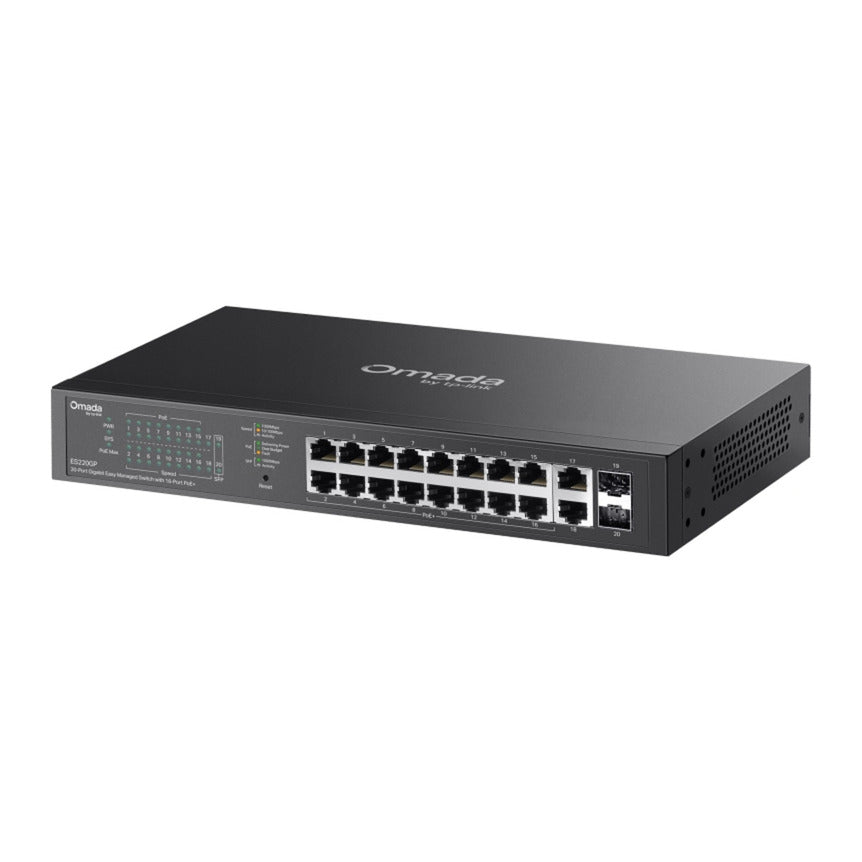 Tp-Link Omada ES220GP 20-Port-Gigabit-Easy-Managed-Switch (schwarz, 16x PoE+, 2x Gigabit SFP)