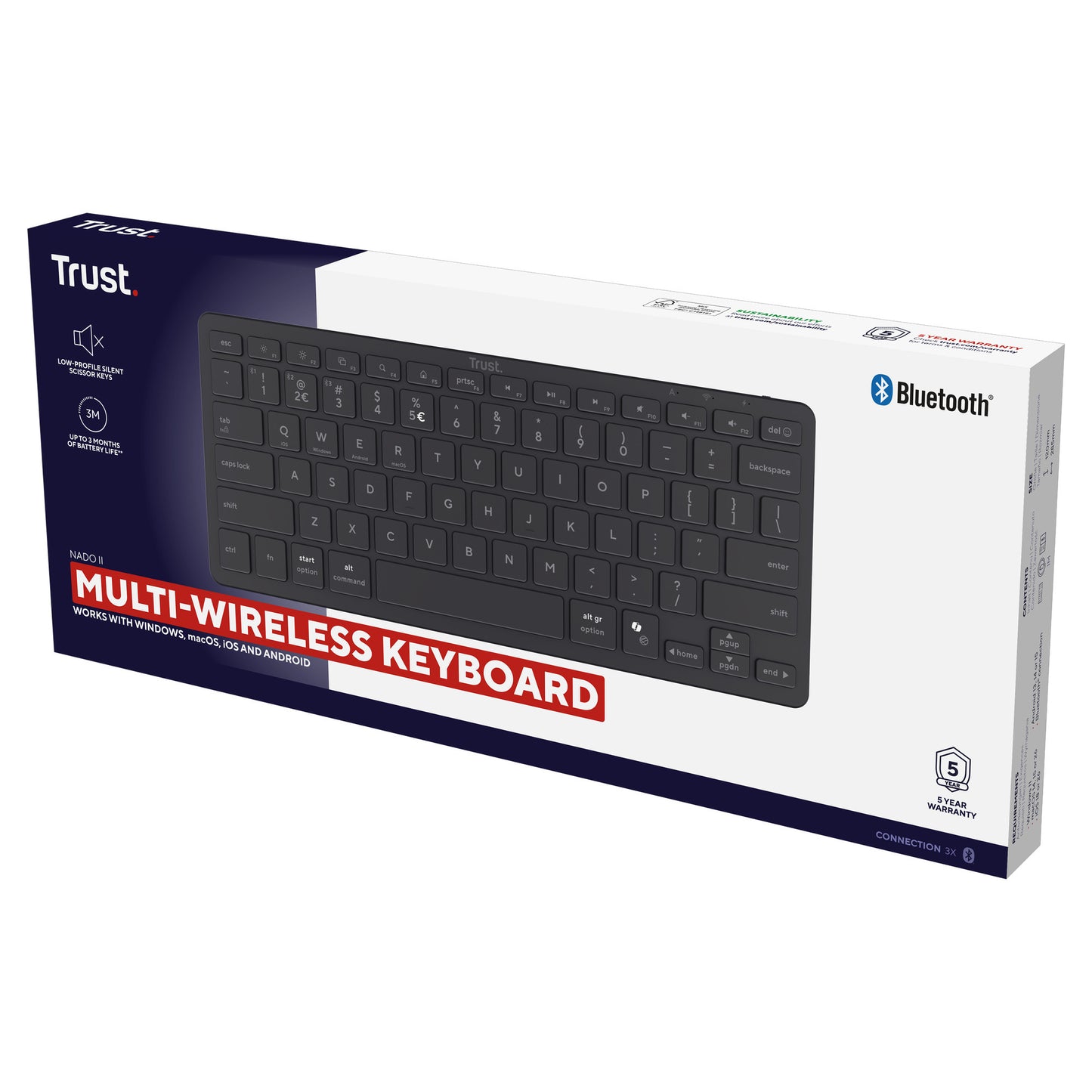 Trust Nado II Bluetooth-Tastatur (schwarz, US-Layout, Scherenschalter, Bluetooth)