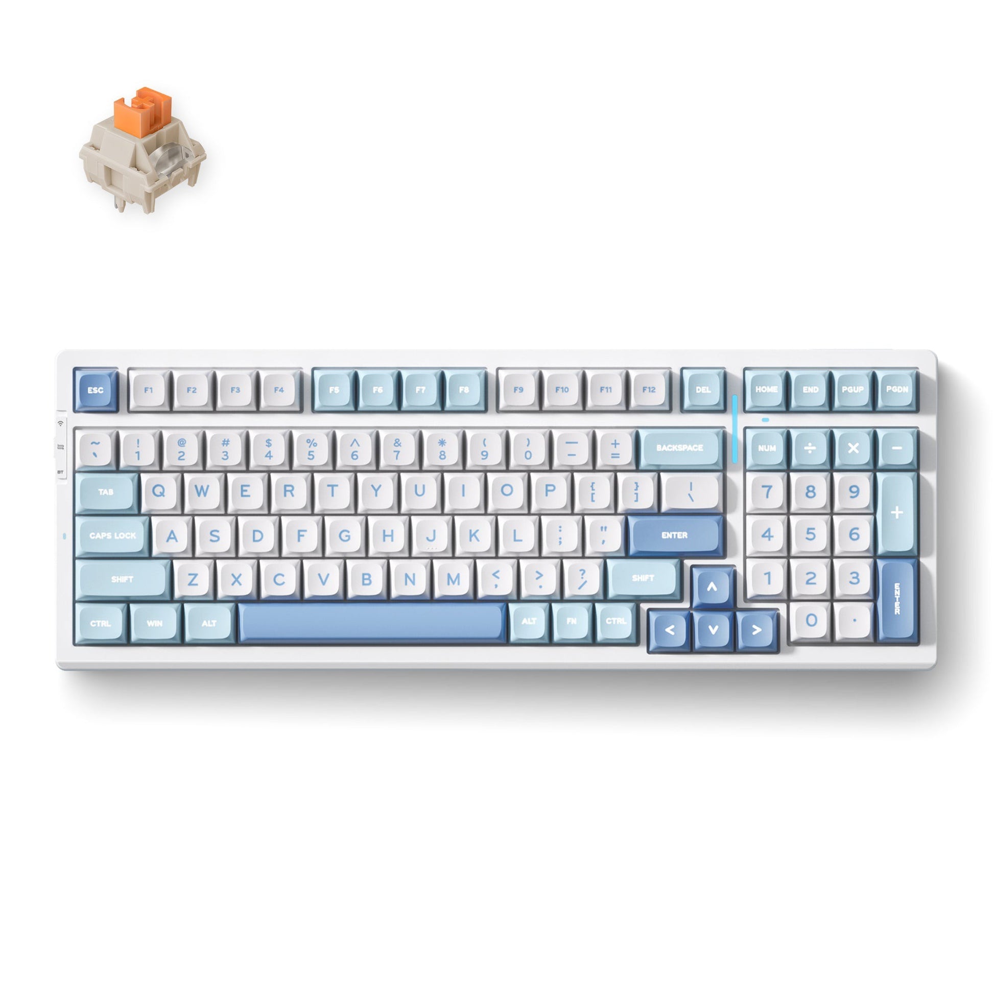 Mchose G98 Pro Blue Flame Orange Wireless Tri-Mode Custom Mechanical Gaming-Tastatur (Weißblau, US-Layout, TTC Flame Orange, 98 %, RGB, Hot Swap, Double-Shot PBT, kabelloses Bluetooth USB-C)