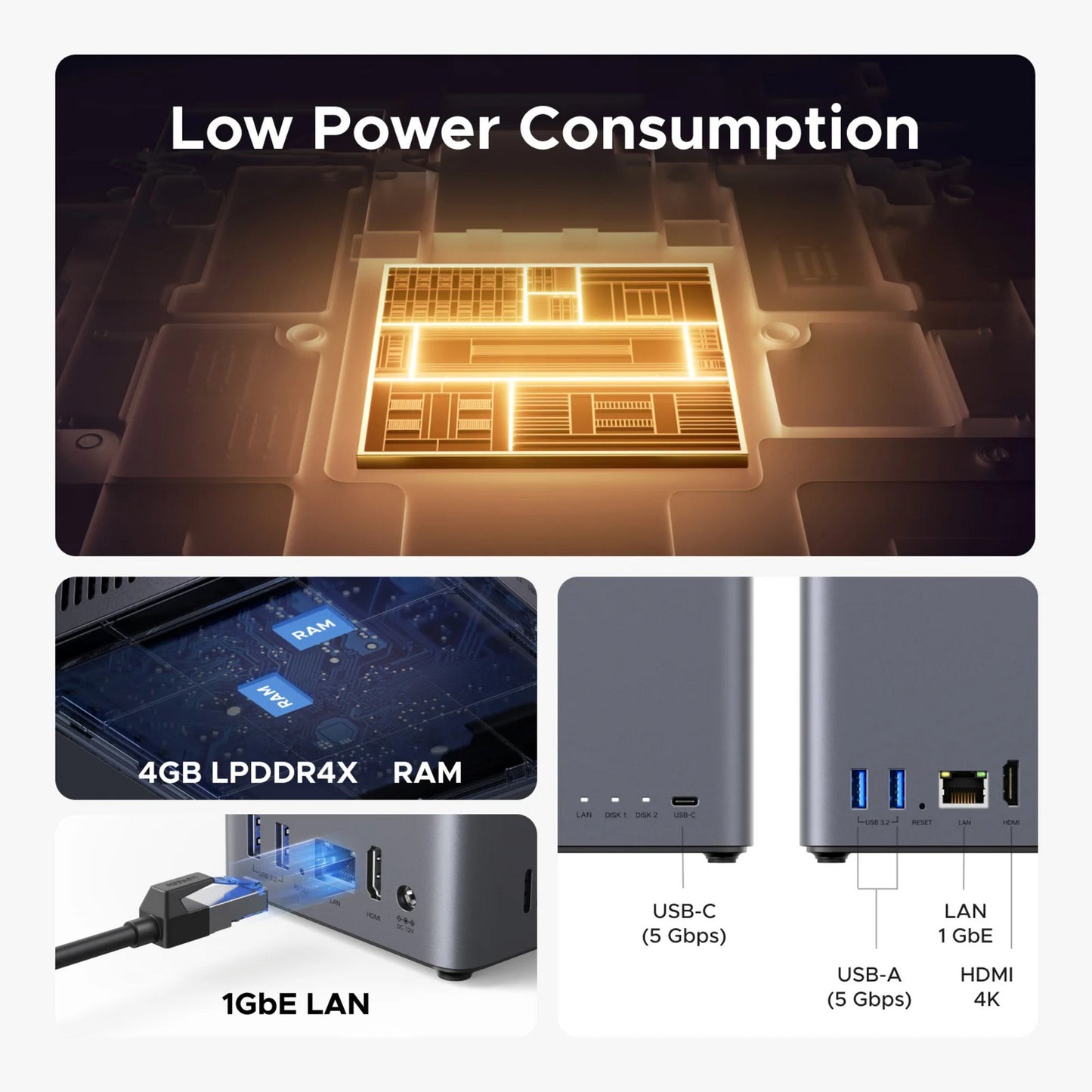 Ugreen nasync dh2300 (grau, 1GBE, HDMI, USB)
