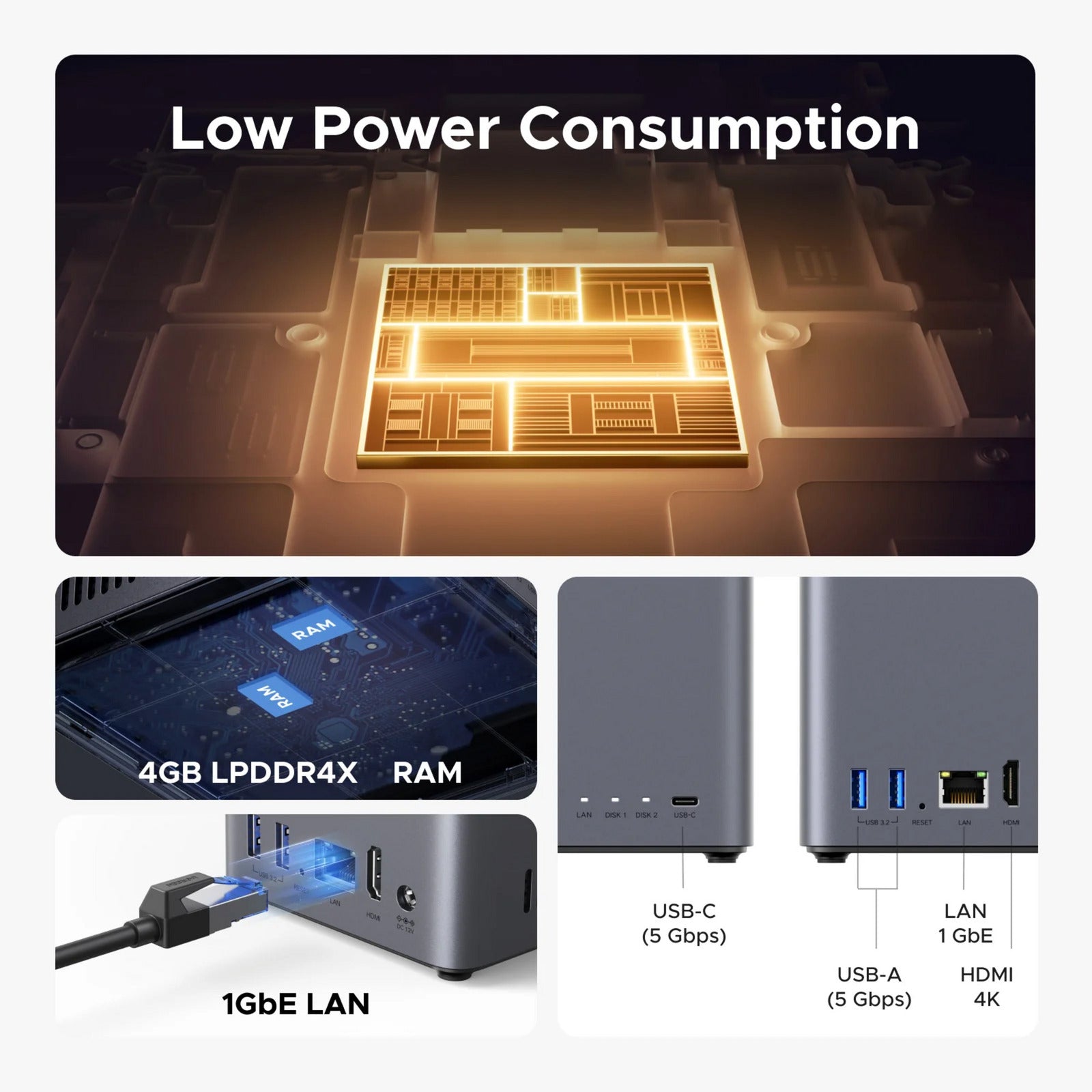 Ugreen nasync dh2300 (grau, 1GBE, HDMI, USB)
