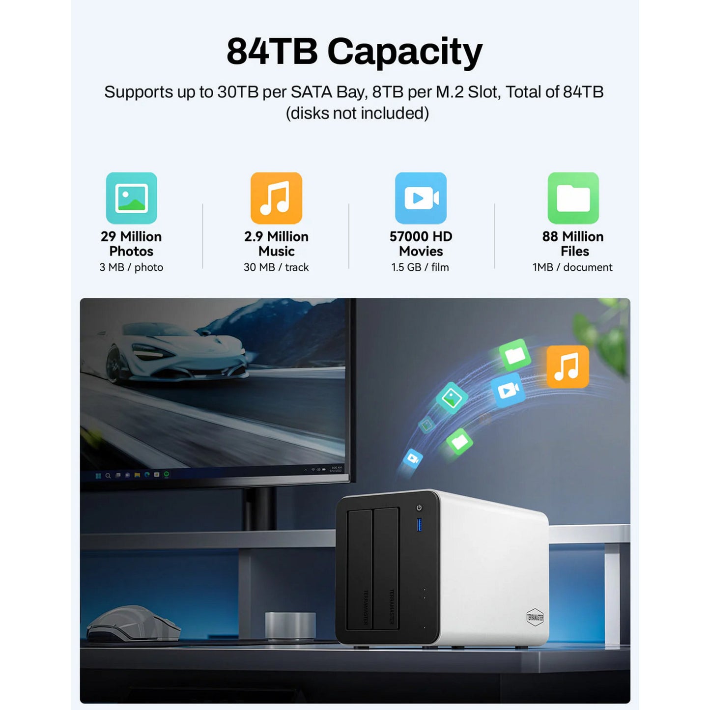 Terramaster f2-425 plus NAS (weiß, 2x 5GBe, HDMI, USB)