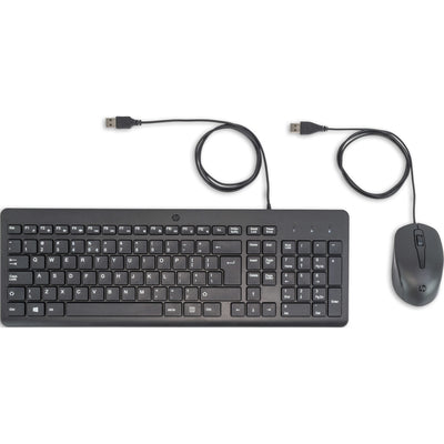 HP 150 Maus und Tastatur mit Kabel-Desktop-Set (Schwarz, EU-Layout (QWERTY), Membran, 100 %, 1600 dpi)
