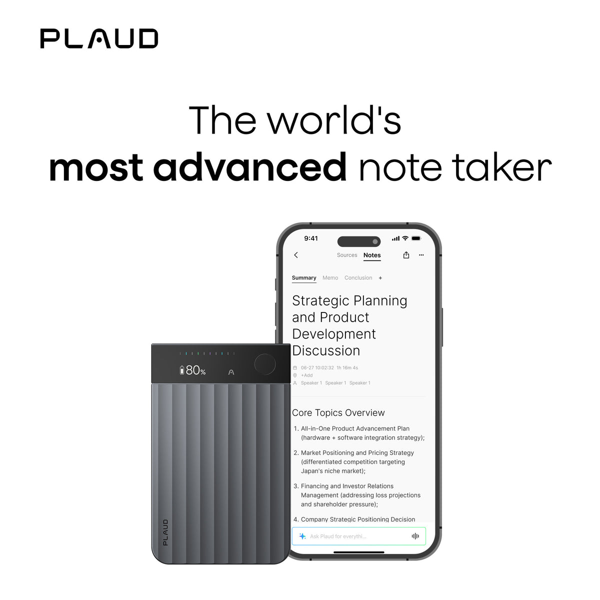 Plaud Note Pro Diktiergerät (schwarz, 64 GB, Bluetooth (BLE 5.4), Dual-Band Wi-Fi (2,4 GHz 5 GHz))