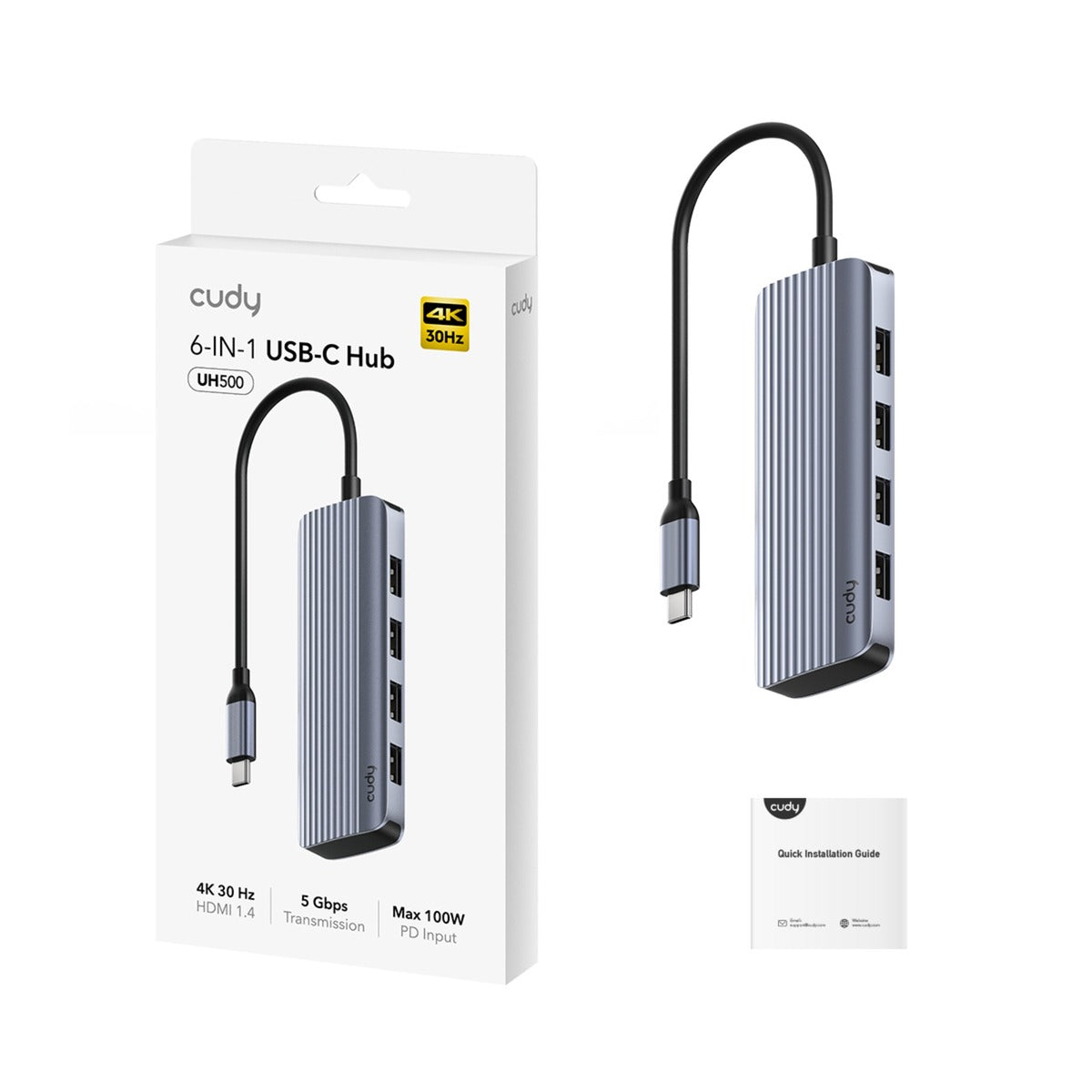 Cudy 6-in-1 HDMI 4K USB-C Hub USB-Hub (Silber)