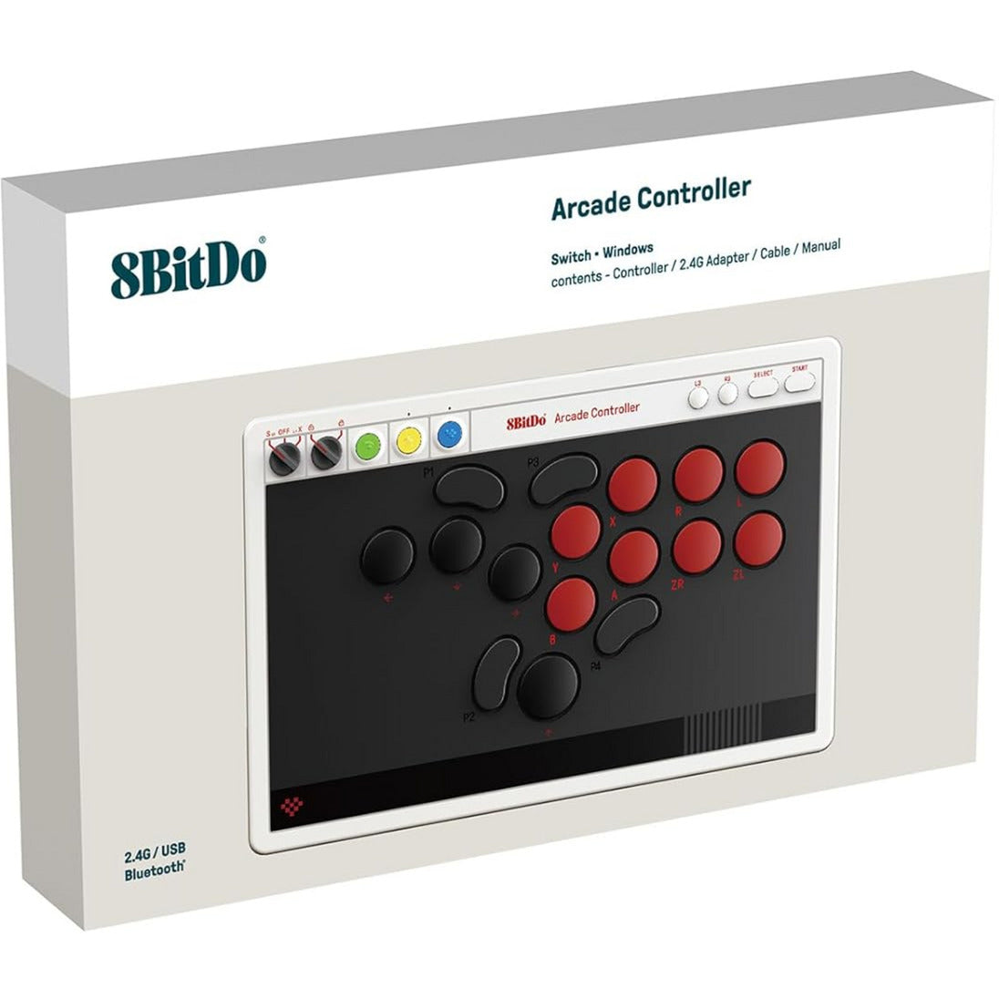 8bitdo Arcade-Controller (grau rot, 2,4 GHz Bluetooth USB, Nintendo Switch, PC)