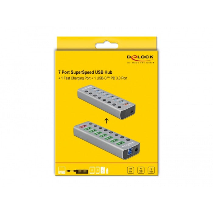 Delock USB 3.2 Gen 1 Hub mit 7 Toren