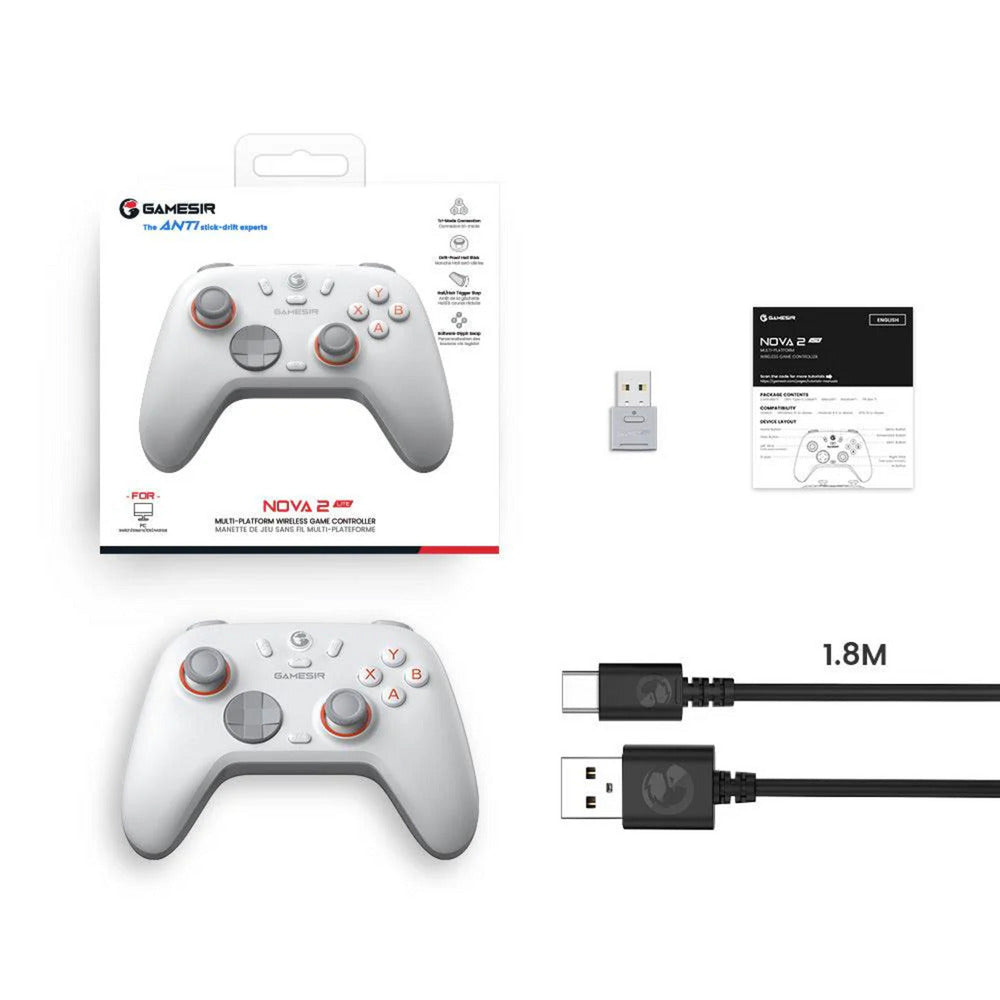 Gamesir Nova 2 Lite Multiplattform-Wireless-Gamecontroller (Weiß, Switch, PC, Android und iOS, Bluetooth 2,4 GHz USB)