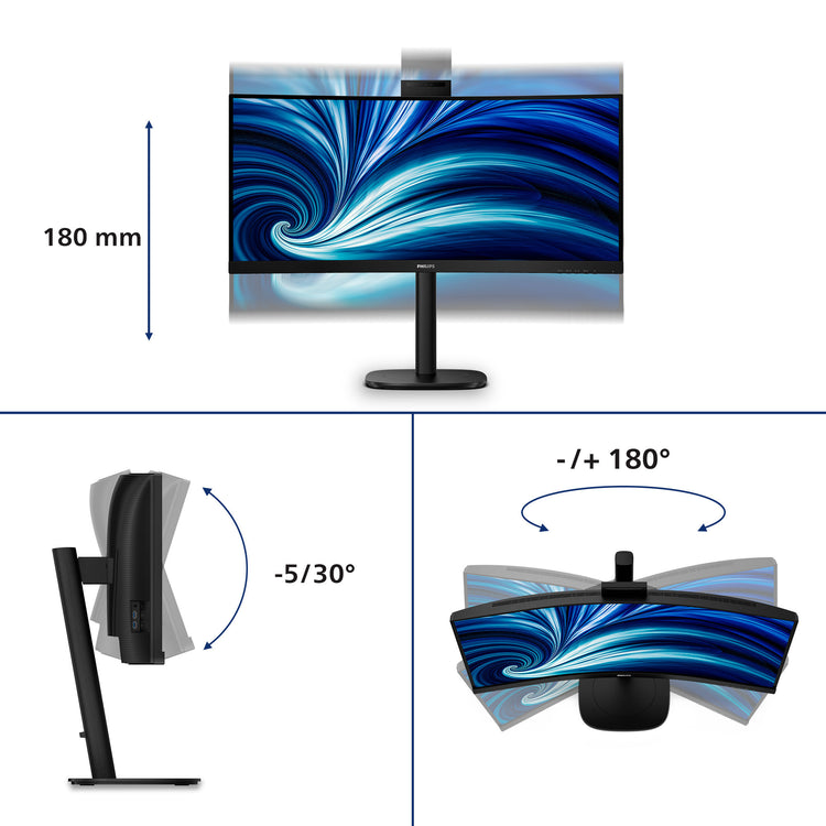Philips 34b2u3600ch 34 gebogener Ultrawide-Monitor (schwarz, 2x HDMI, Display-Port, 3x USB-A, USB-B, USB-C, RJ-45)