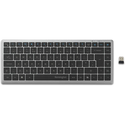 Kensington KB435 EQ wiederaufladbare Kompakttastatur für mehrere Geräte (grau, US-internationales Layout (QWERTY), Scherenschalter, 80 % (TKL), USB, 2,4 GHz, Bluetooth 5.4)