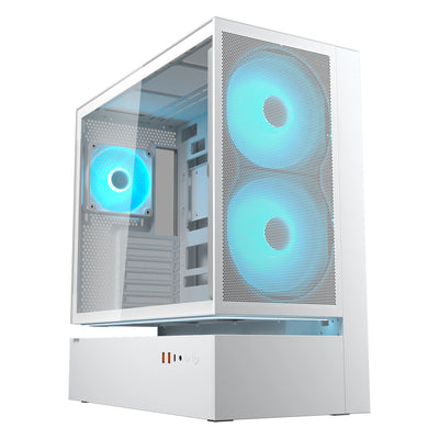 Cougar cfv235 Mesh Midi-Tower-Gehäuse (weiß | 2x USB-A | 1x USB-C | RGB | gehärtetes Glas)