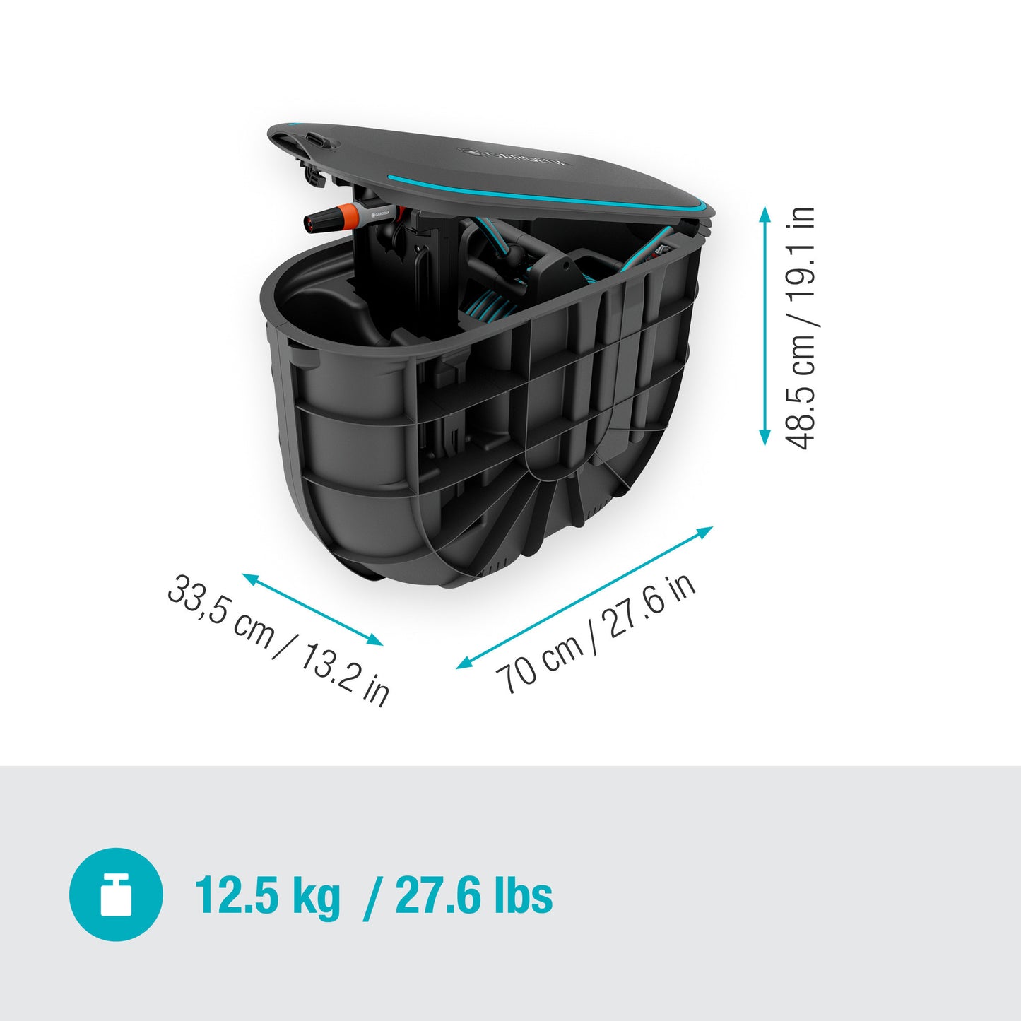 Gardena Undercover Schlauchbox Rollup m, 20 Meter Schlauchtrommel (schwarz türkis)