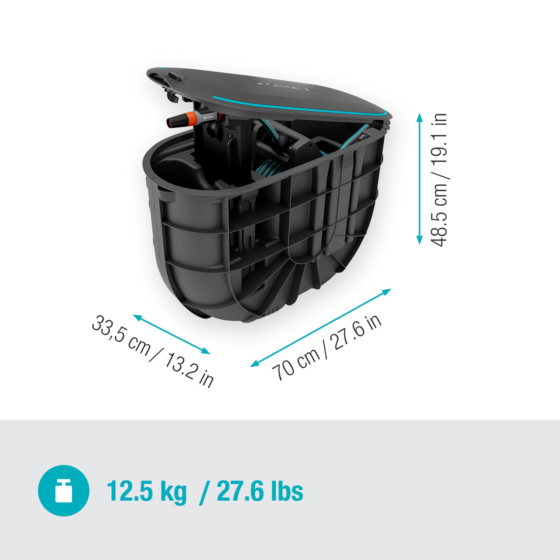 Gardena Undercover Schlauchbox Rollup m, 20 Meter Schlauchtrommel (schwarz türkis)