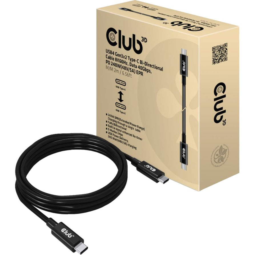 Club 3D USB4 GEN3X2 Typ-C BIDirektionales Kabel, 2 Meter