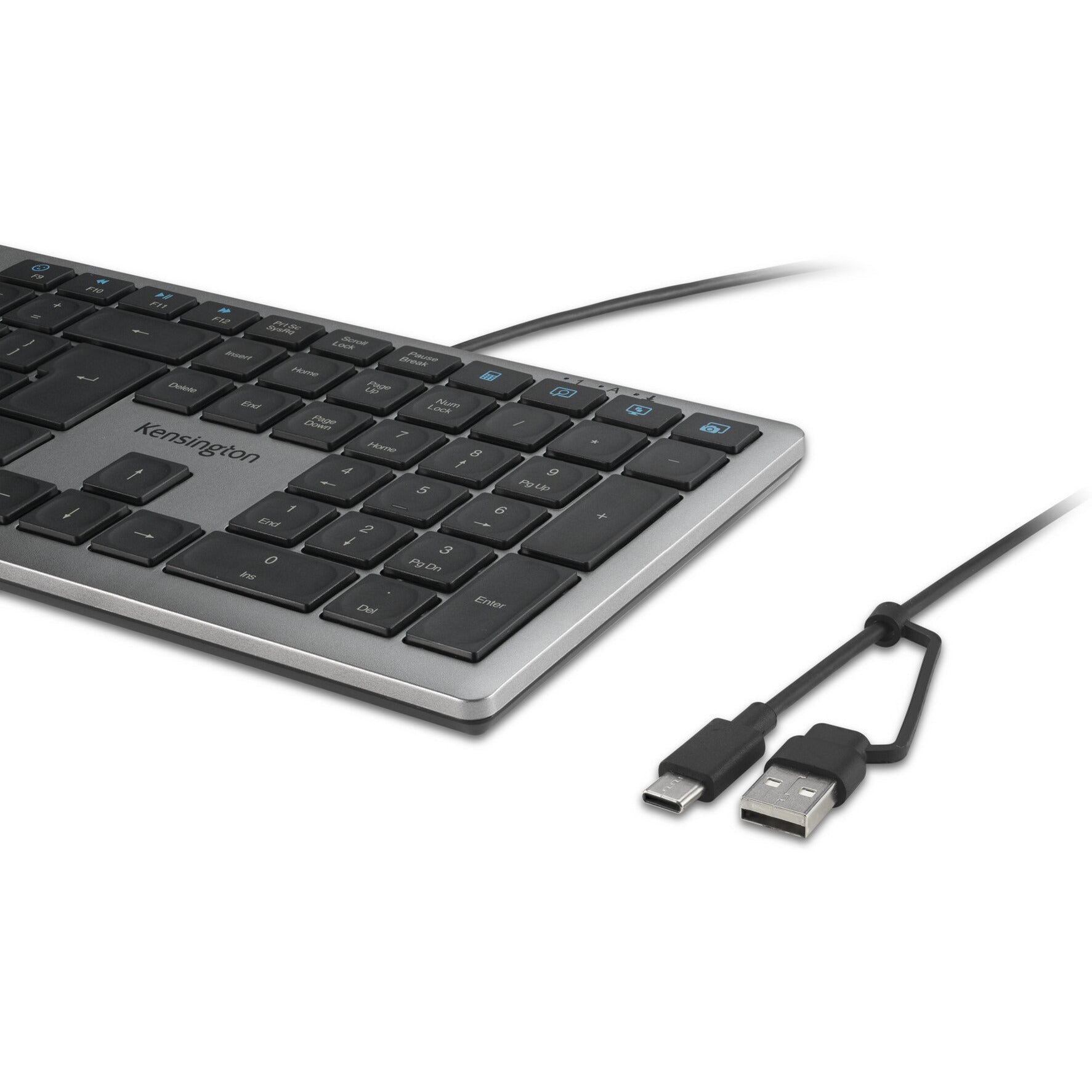 Kensington KB515 EQ USB-C USB-A kabelgebundene Tastatur (grau, US-internationales Layout (QWERTY), Scherenschalter, 100 %)