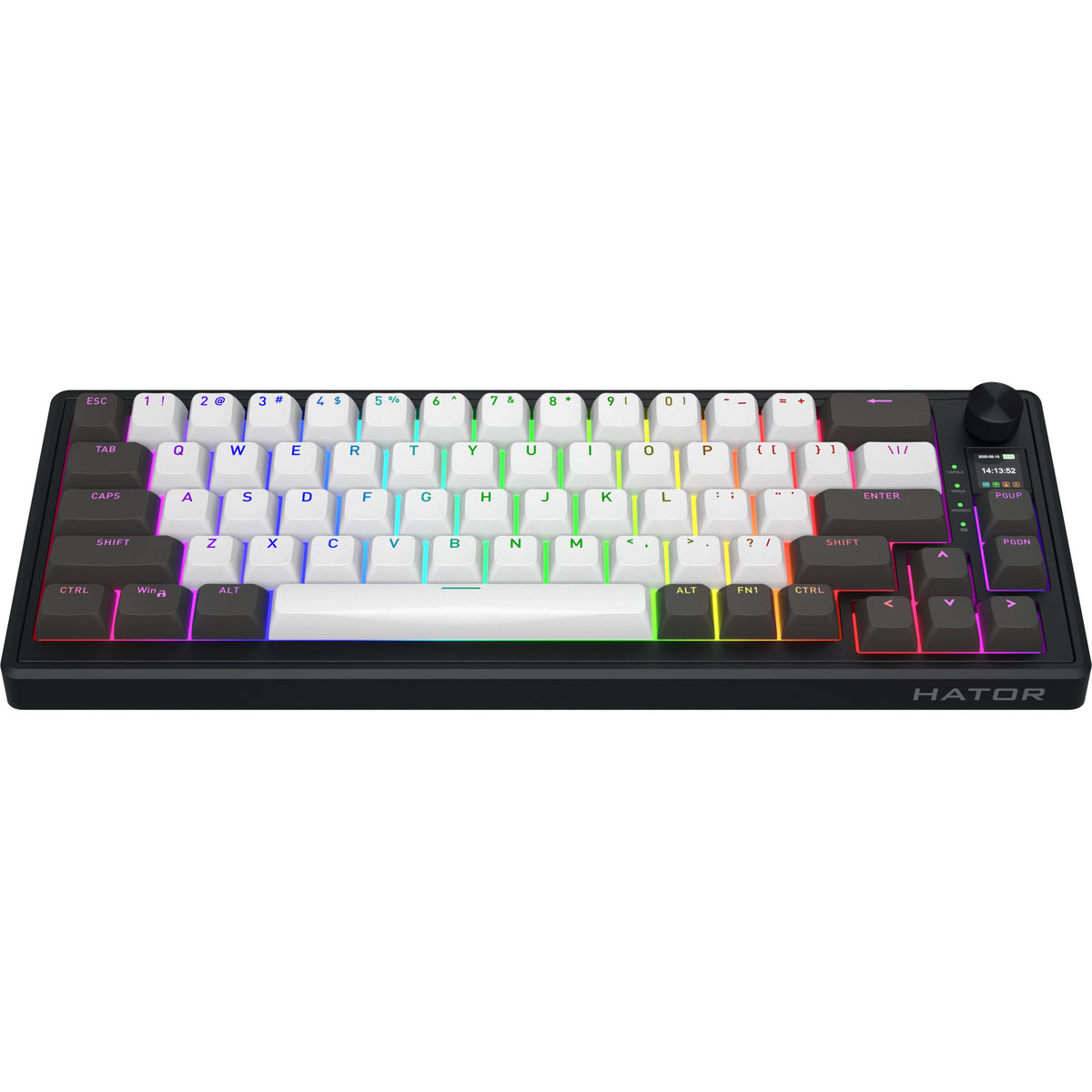 Hator Skyfall Pro Wireless, Gaming-Tastatur (schwarz, US-Layout, Hator Aurum Vanilla Silent, 65 %, RGB, Double-Shot PBT, Hot-Swap, 2,4 GHz Bluetooth USB-C)