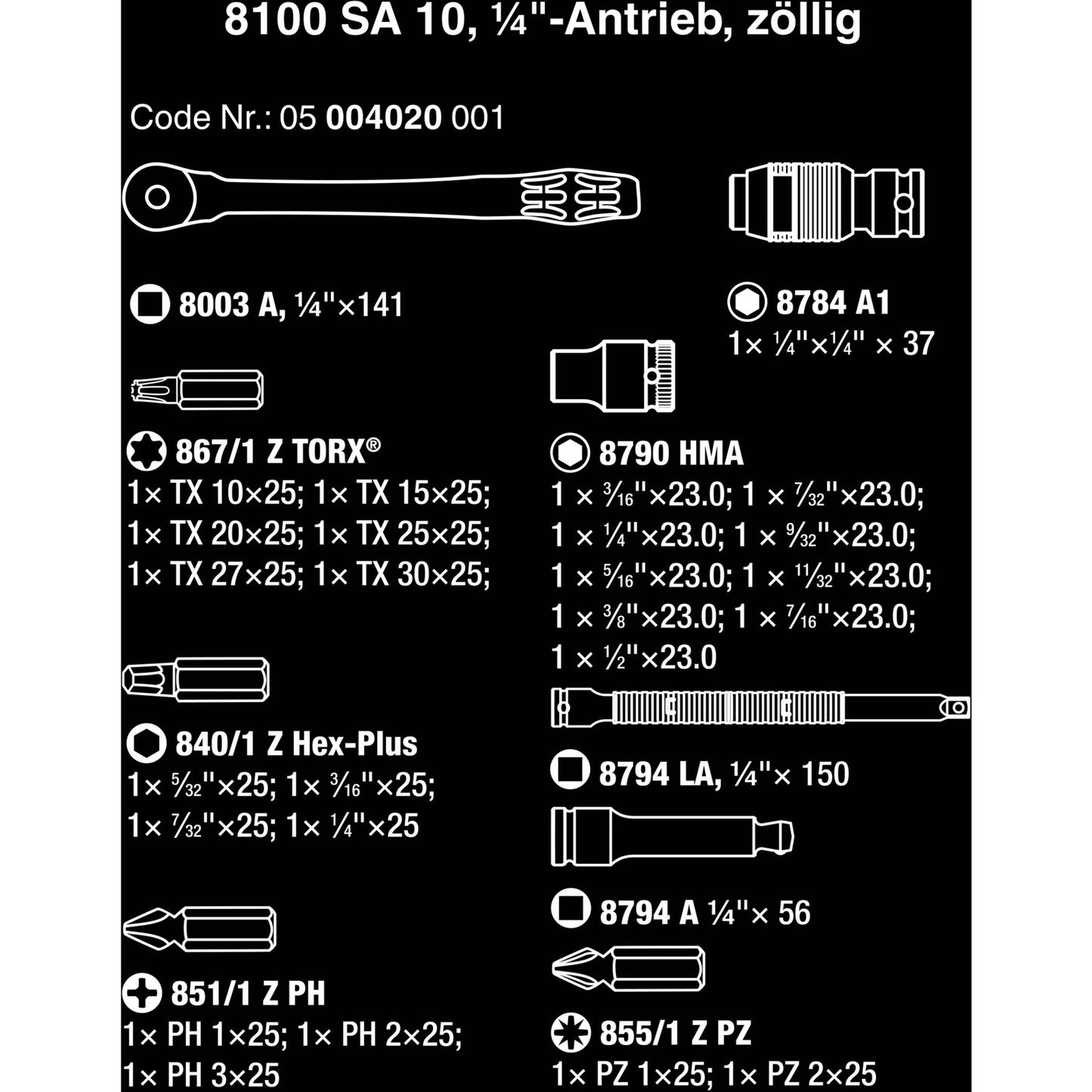 WAA 8100 SA 10 Zyklop Metall RETEST SET, 1 4