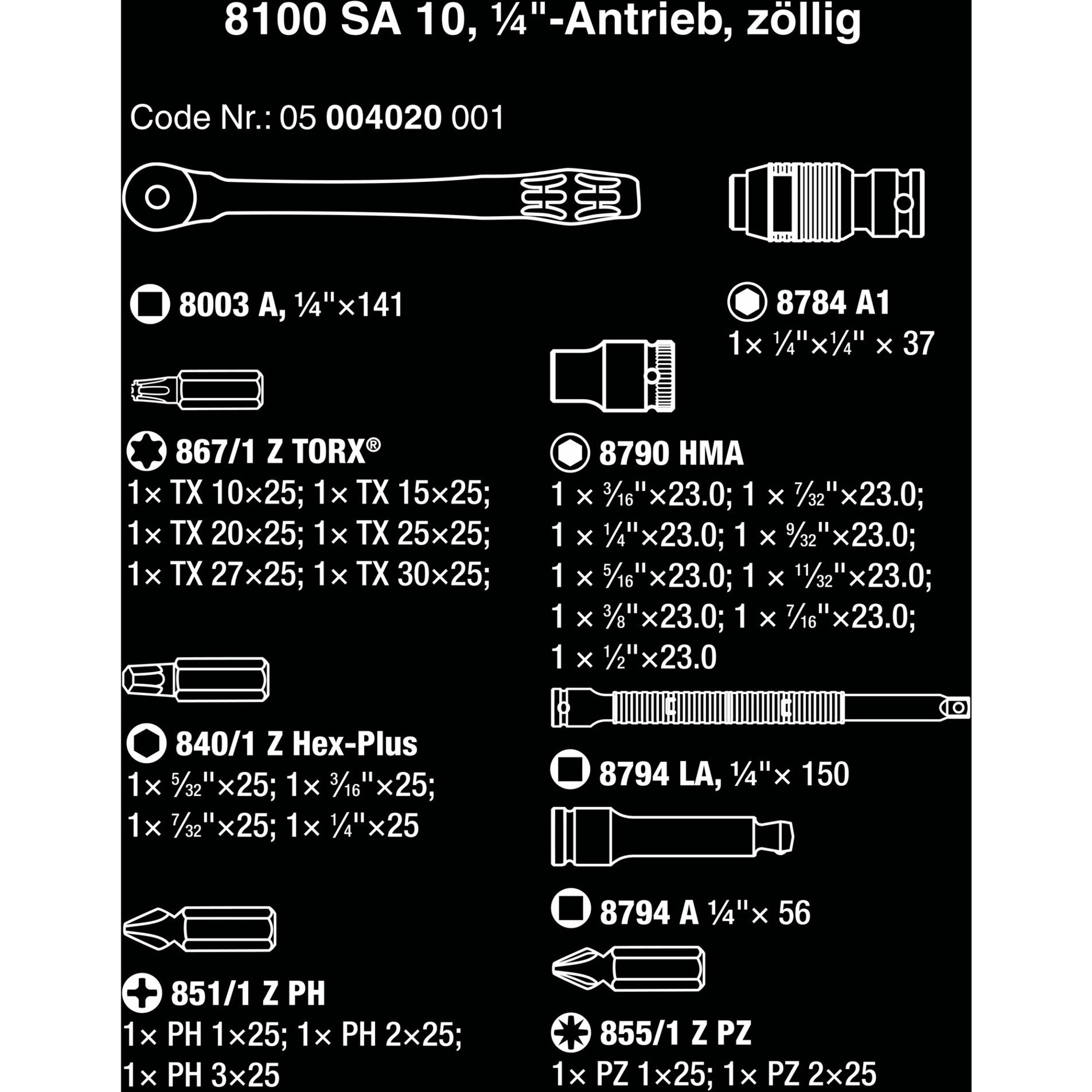 WAA 8100 SA 10 Zyklop Metall RETEST SET, 1 4