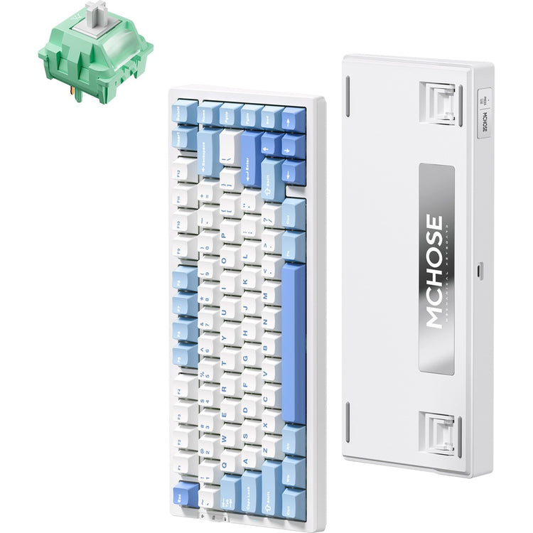 Mchose G75 Pro Tri-Mode-Dichtungsstruktur, mechanische Gaming-Tastatur (blau, US-Layout, KTT Cabbage Tofu V2, 75 %, RGB, Hot Swap, PBT Double-Shot, 2,4 GHz USB-C Bluetooth)