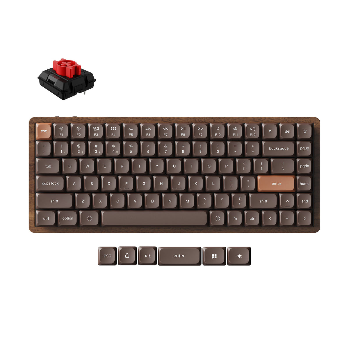 Keychron K3 Max-H1W Vollholz-Sonderedition mechanische RGB-Tastatur (Holzfarbe, US-Layout (QWERTY), Milk Pom Red, 75 %, RGB-LEDs, Double-Shot-PBT, Hot-Swap, 2,4 GHz | Bluetooth 5.1 | USB-C)