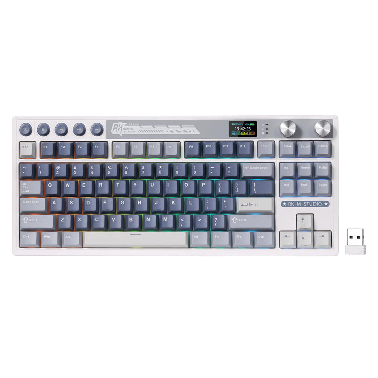 Royal Kludge M87 TKL kabellose Gaming-Tastatur (US-Layout, Ozeanblau, cremefarbener Schalter, 80 %, RGB, Hot-Swap, 2,4 GHz USB-C Bluetooth)