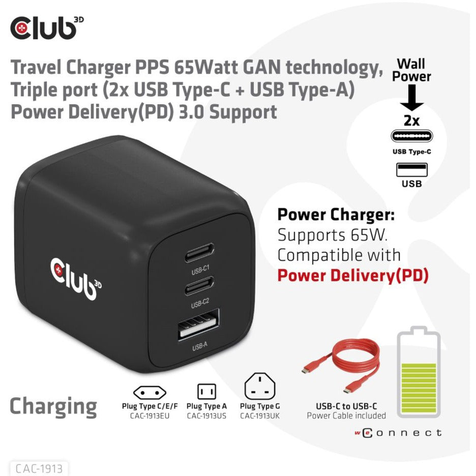 Club 3D Travel Charger 65W Gan