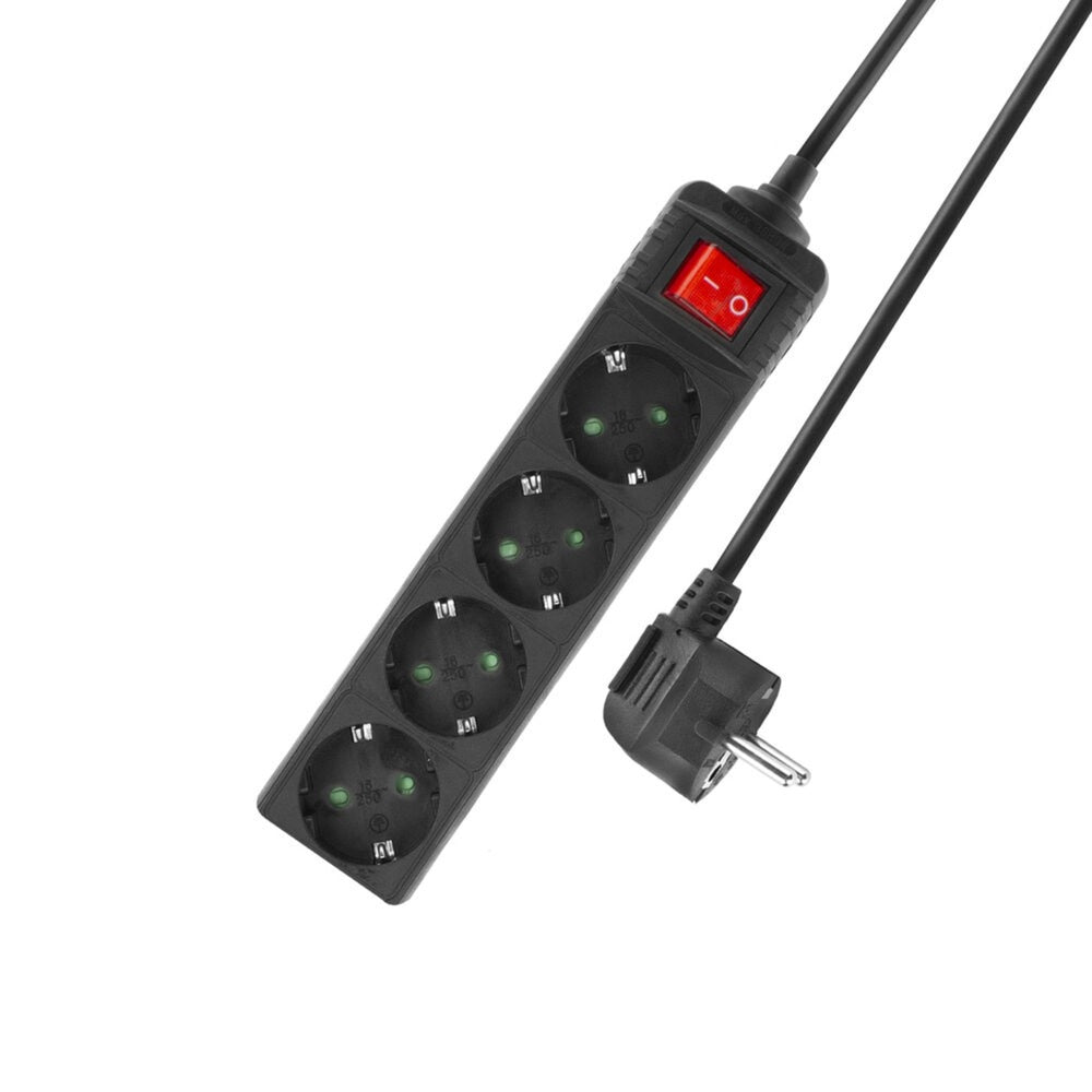 Act Socket mit Switch, 4 Sockets, 2 m, schwarz