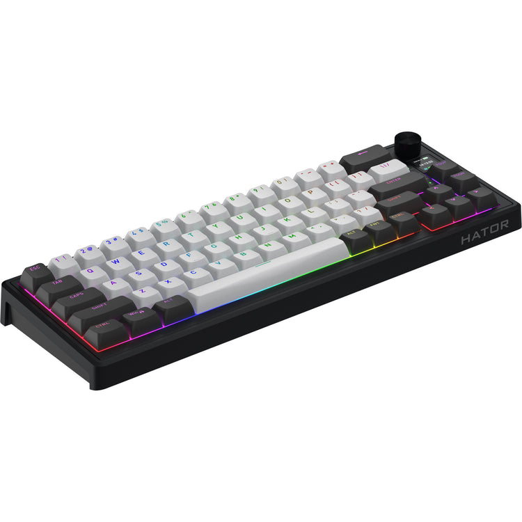Hator Skyfall Pro Wireless, Gaming-Tastatur (schwarz, US-Layout, Hator Aurum Vanilla Silent, 65 %, RGB, Double-Shot PBT, Hot-Swap, 2,4 GHz Bluetooth USB-C)
