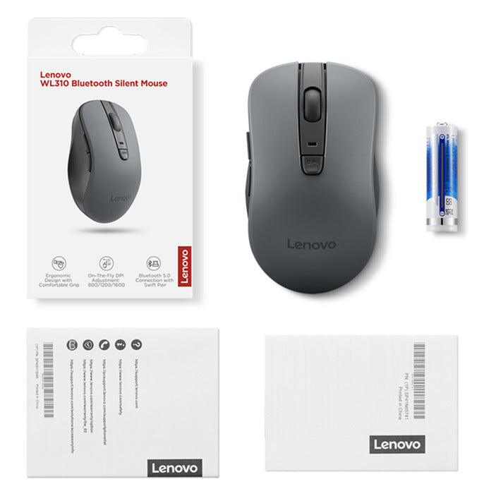 Lenovo wl310 leise Bluetooth-Maus (grau, 800–1600 dpi, Bluetooth 5.0)