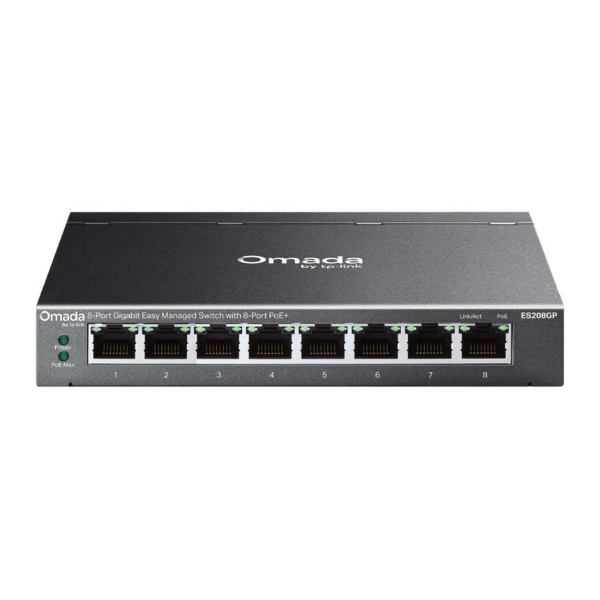 Tp-Link Omada ES208GP 8-Port-Gigabit-Easy-Managed-Switch (schwarz, 8x PoE+)