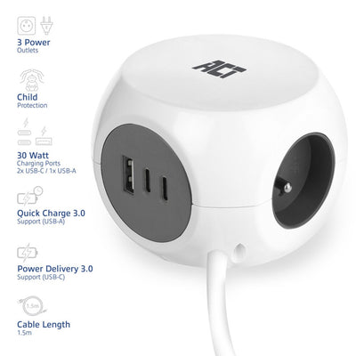 ACT Connectivity Socket Kubus mit 3 Sockets, 30W D.