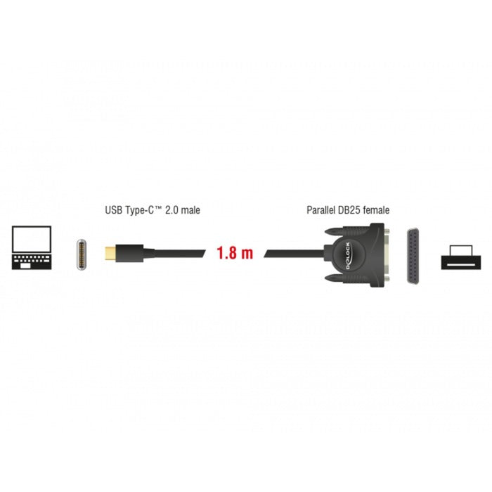 Delock USB-C 2.0 Männlich> 1 x Parallele DB25 Frauen