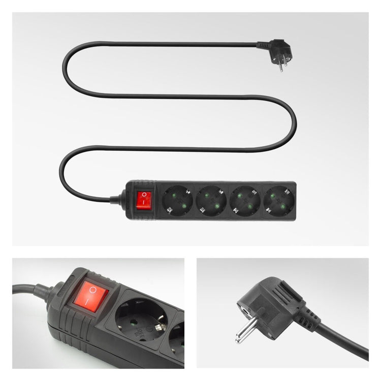 Act Socket mit Switch, 4 Sockets, 2 m, schwarz