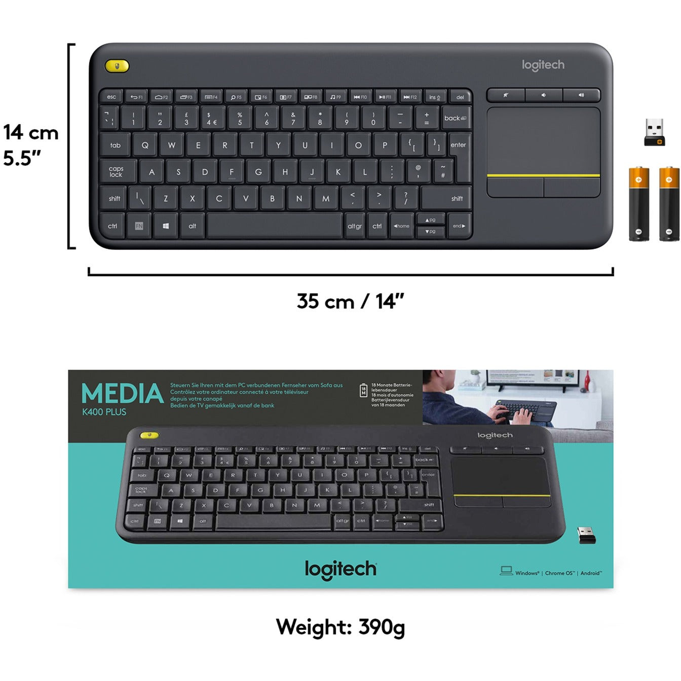 Kabellose Logitech-Tastatur K400 Plus