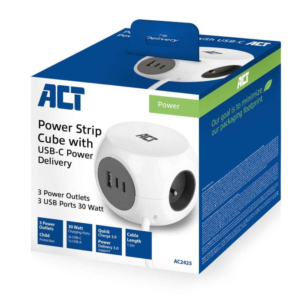 ACT Connectivity Socket Kubus mit 3 Sockets, 30W D.