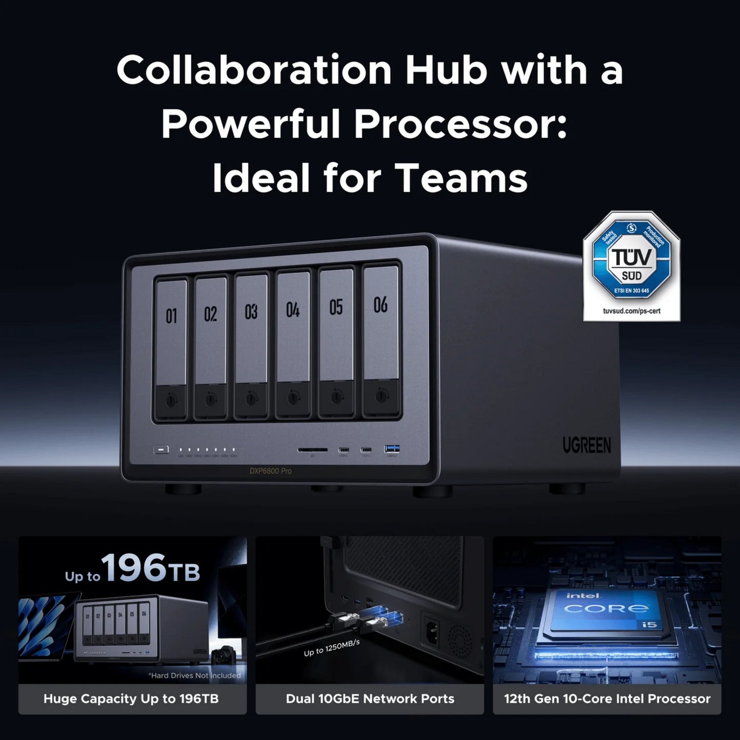 Ugreen nasync dxp6800 pro (grau, 2x 10GB, HDMI, Thunderbolt 4 (40GB s))