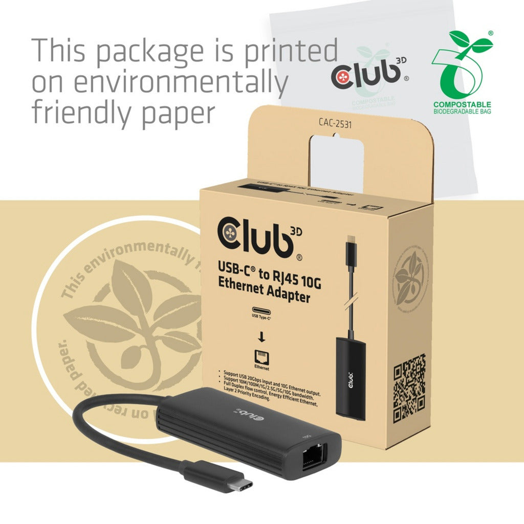 Club 3D CAC-2531 USB-C auf RJ45 10G Ethernet-Adapter (schwarz)