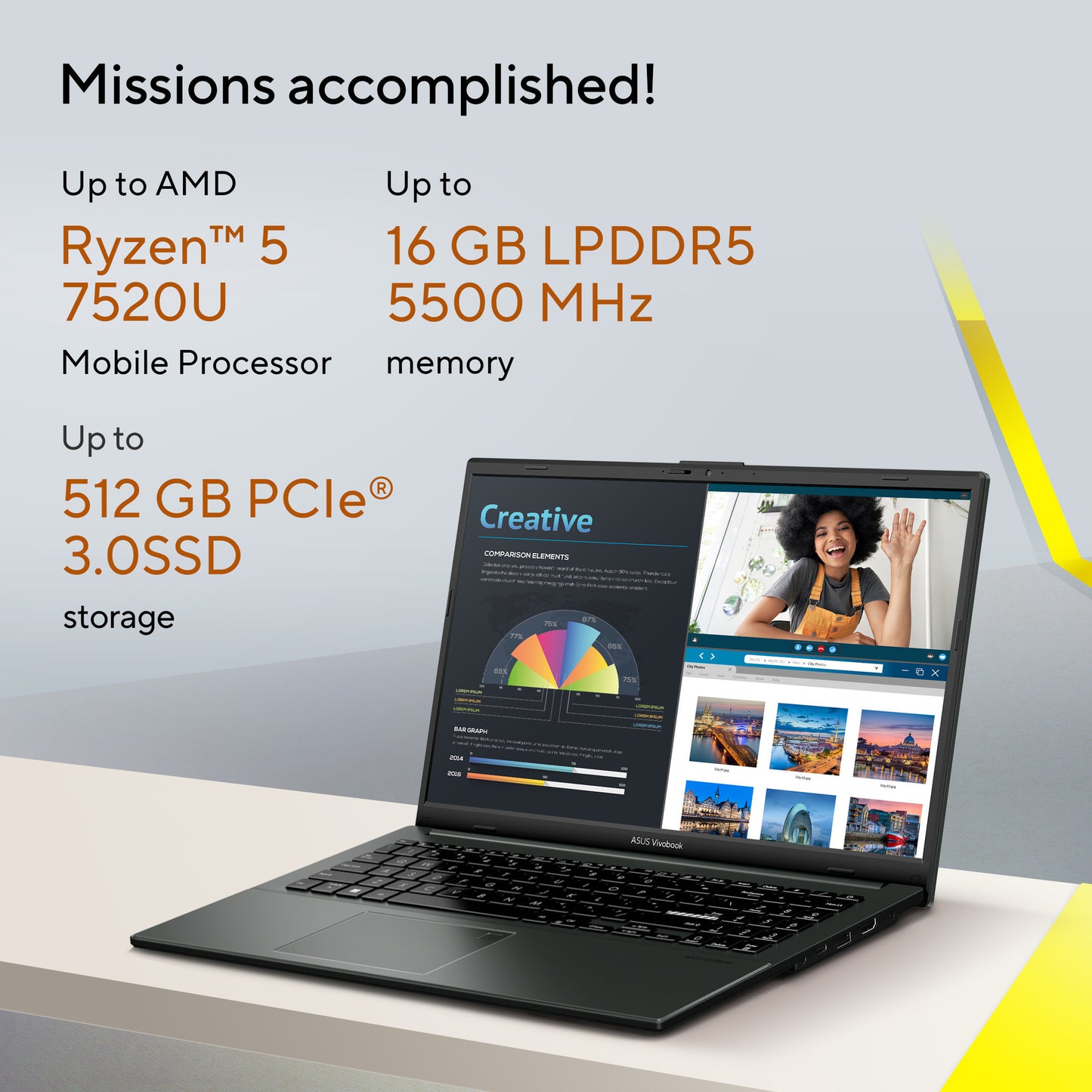 Asus vivobook go 15 e1504fa-bq5403w 15,6 Laptop (schwarz | Ryzen 5 40 | Radeon 610m | 8 GB | 512 GB SSD)