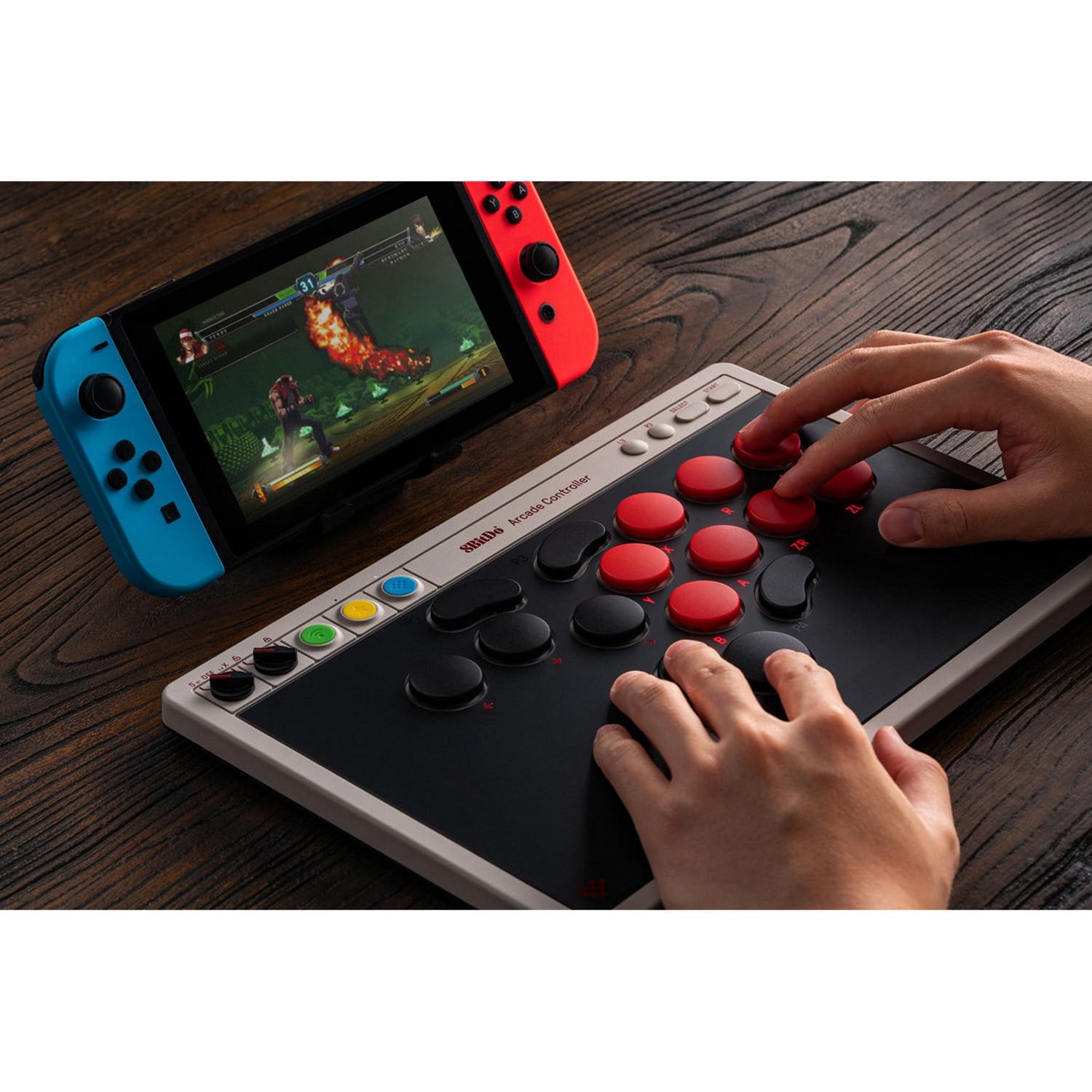 8bitdo Arcade-Controller (grau rot, 2,4 GHz Bluetooth USB, Nintendo Switch, PC)