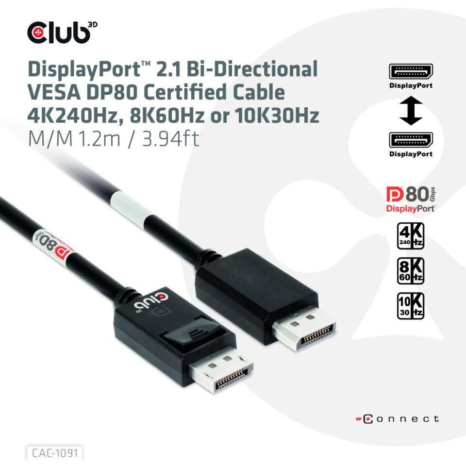 Club 3D DisplayPort 2.1 BI-Direktional VESA DP80 Zertifiziert