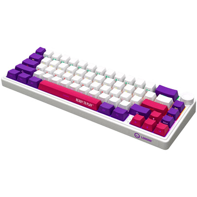 Lorgar kbp70mw, Gaming-Tastatur (weiß, US-Layout, logar toxic purple, 65 %, RGB, Hot-Swap-fähig, PBT Double-Shot, Bluetooth 2,4 GHz USB)
