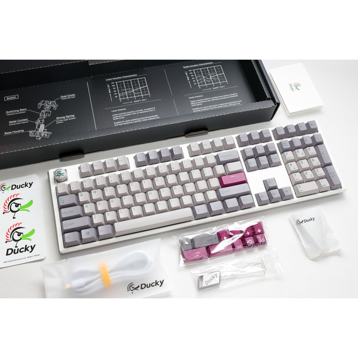 Ducky One 3 Mist Grey, Tastatur (Hellgrau, US-Layout, Cherry MX Red, RGB-LED, Double-Shot PBT, Hot-Swap-fähig, Quack-Mechanik)