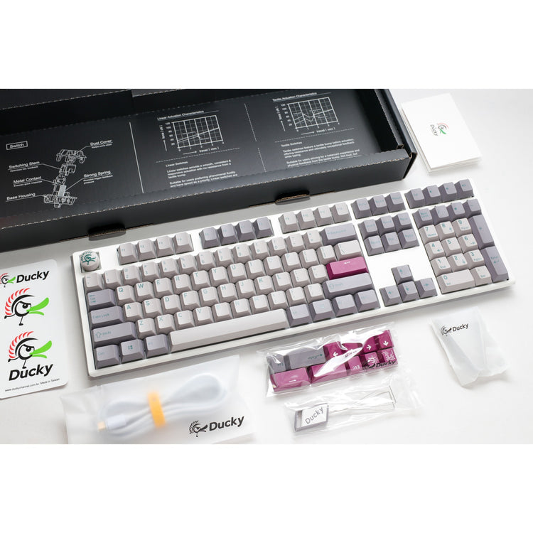 Ducky One 3 Mist Grey, Tastatur (Hellgrau, US-Layout, Cherry MX Red, RGB-LED, Double-Shot PBT, Hot-Swap-fähig, Quack-Mechanik)